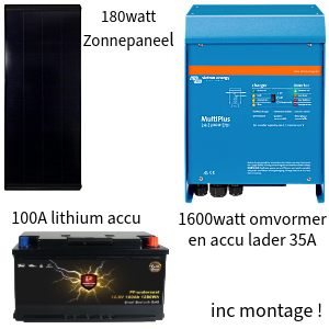 180watt zonnepaneel met victron omvormer van 1600watt en 100AH lithium accu